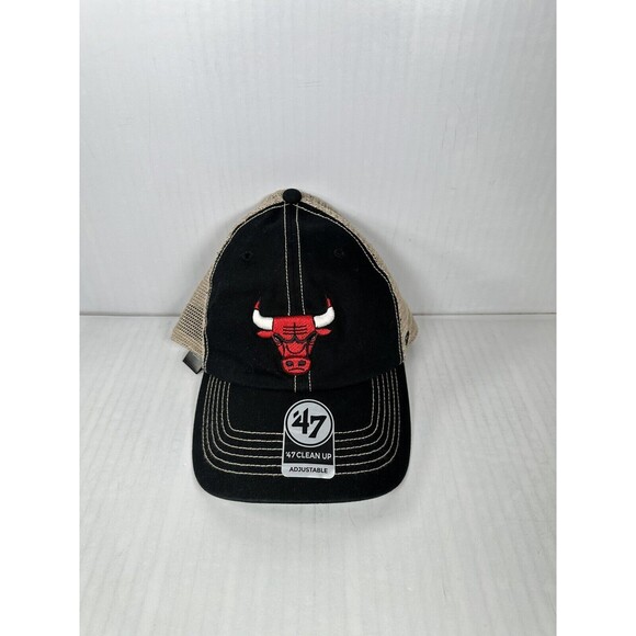 ‘47 Brand Clean Up Chicago Bulls Snapback Hat Cap Black Adjustable Mesh Back NBA - Picture 1 of 3